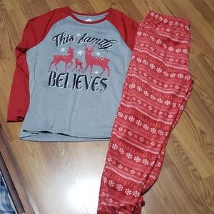 Mens XL Christmas pajamas set pj flannel reindeer